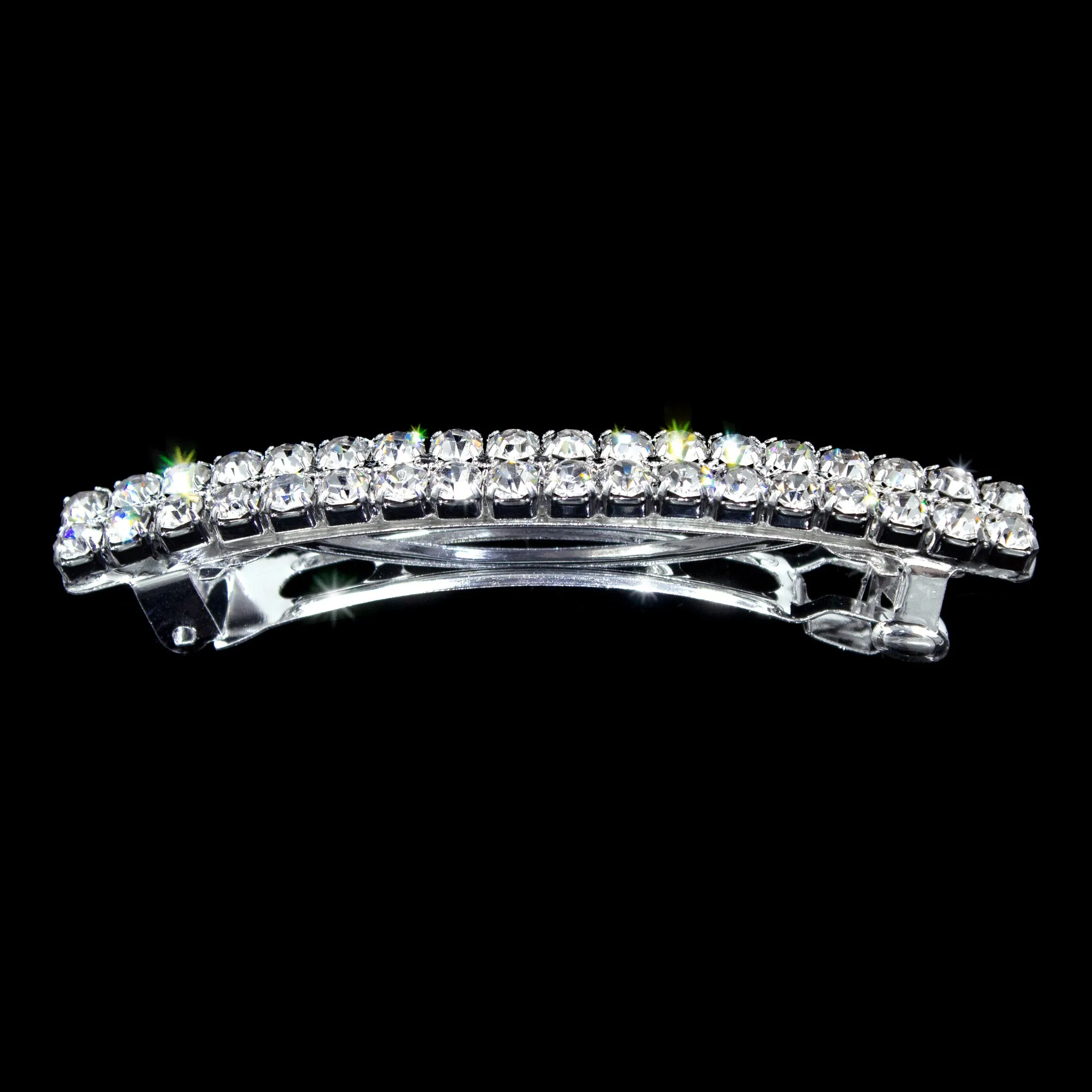 #11076S - 2 Row Rhinestone Barrette - Silver Plated