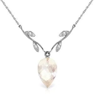 12.27 Carat 14K Solid White Gold Necklace Diamond Briolette White Topaz