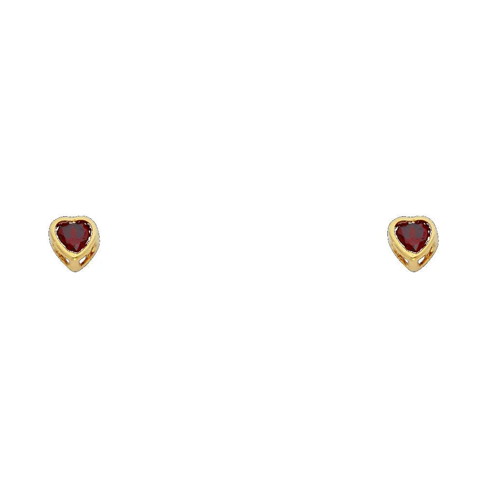 14K 3MM HEART CZ BIRTH STONE STUD EARRINGS
