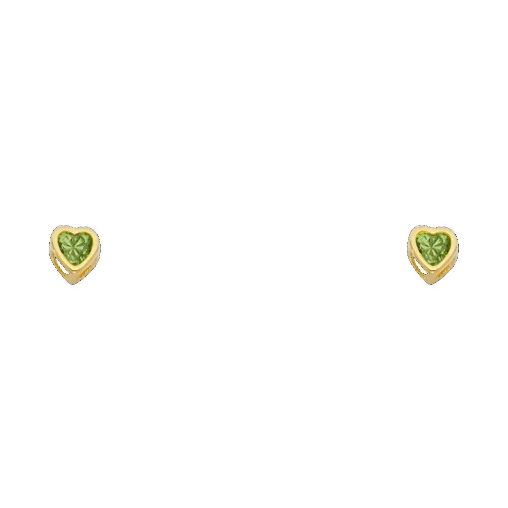 14K 3MM HEART CZ BIRTH STONE STUD EARRINGS