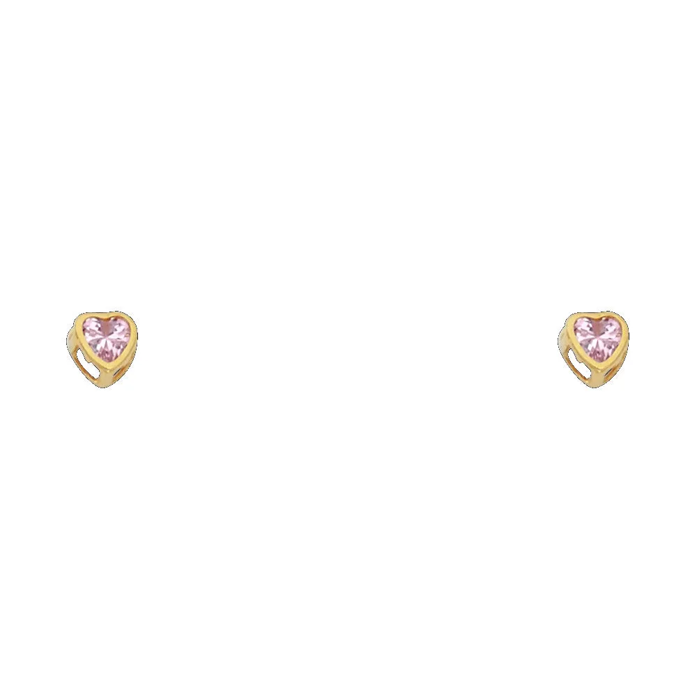 14K 3MM HEART CZ BIRTH STONE STUD EARRINGS