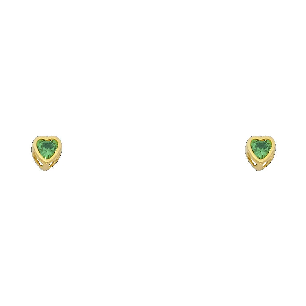 14K 3MM HEART CZ BIRTH STONE STUD EARRINGS