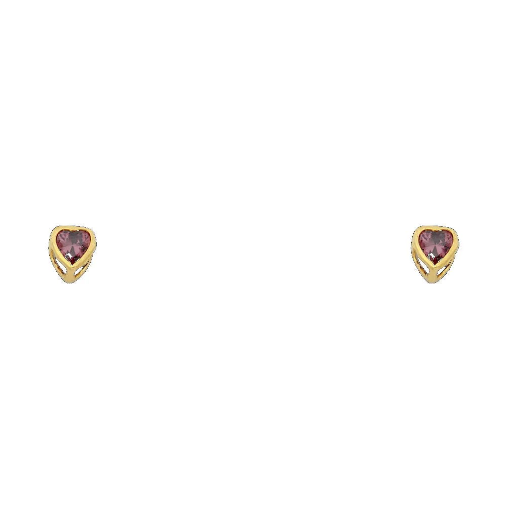 14K 3MM HEART CZ BIRTH STONE STUD EARRINGS