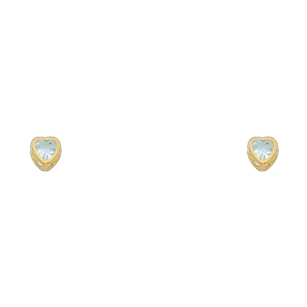 14K 3MM HEART CZ BIRTH STONE STUD EARRINGS