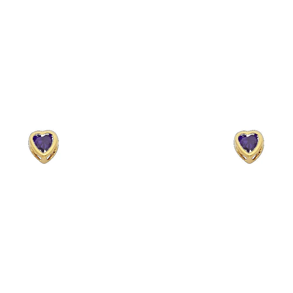 14K 3MM HEART CZ BIRTH STONE STUD EARRINGS