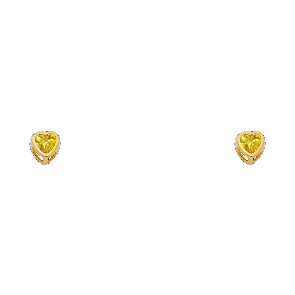 14K 3MM HEART CZ BIRTH STONE STUD EARRINGS