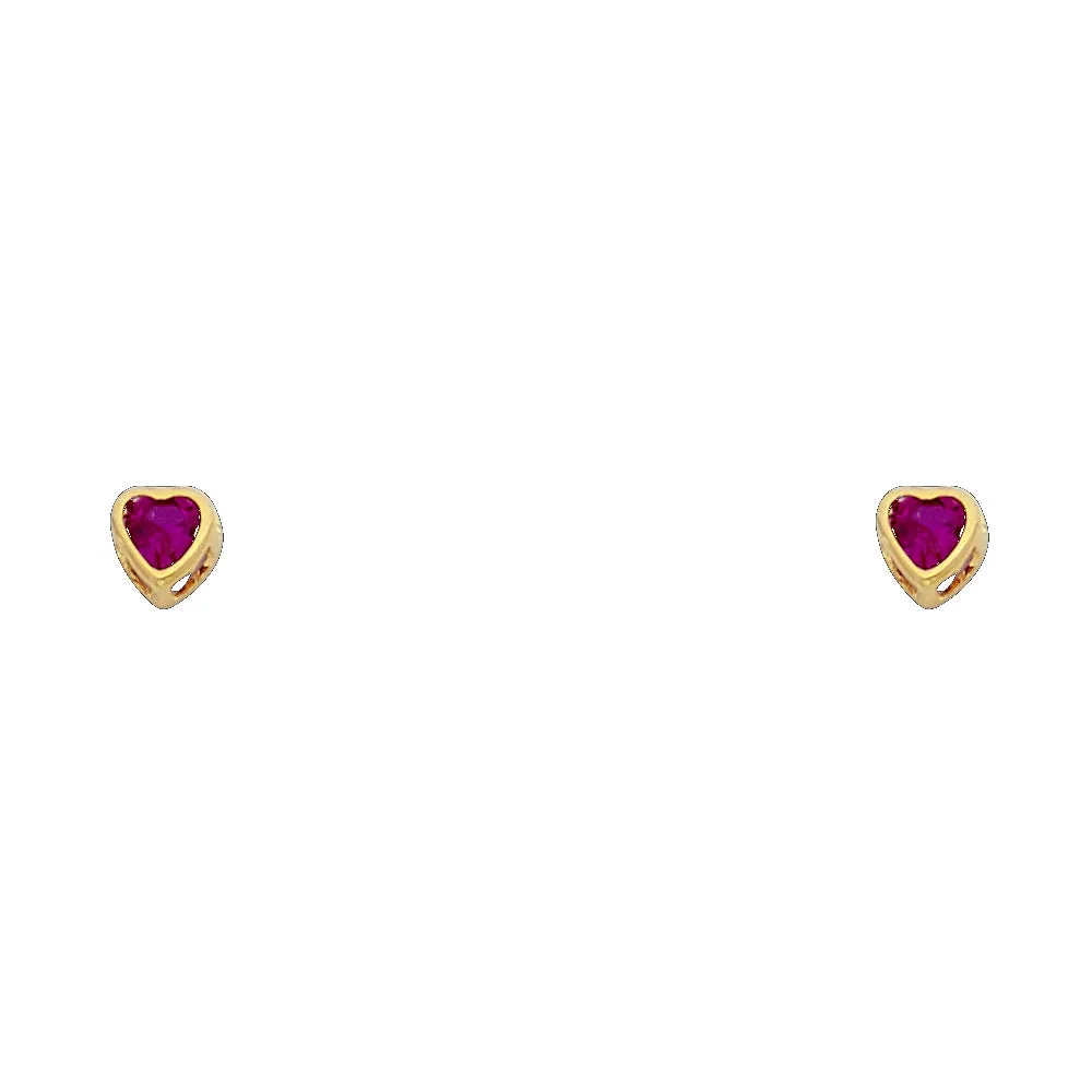 14K 3MM HEART CZ BIRTH STONE STUD EARRINGS