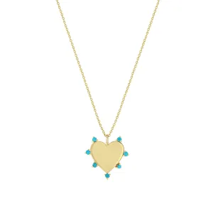 14k 7 Prong Turquoise Heart Pendant Necklace