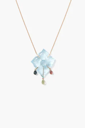 14k Gardenia Chandelier Necklace Blue Topaz
