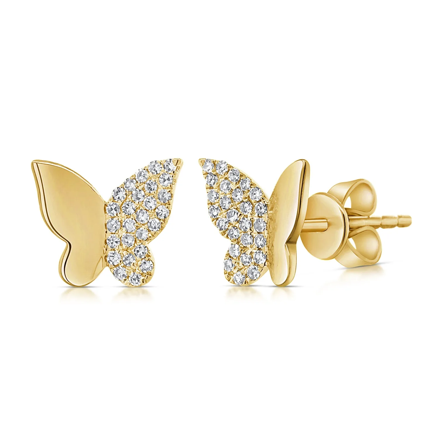 14k Gold & Diamond Butterfly Stud Earrings - 0.13ct