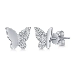 14k Gold & Diamond Butterfly Stud Earrings - 0.13ct