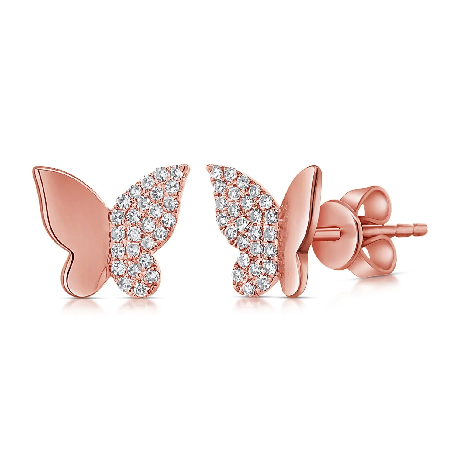 14k Gold & Diamond Butterfly Stud Earrings - 0.13ct