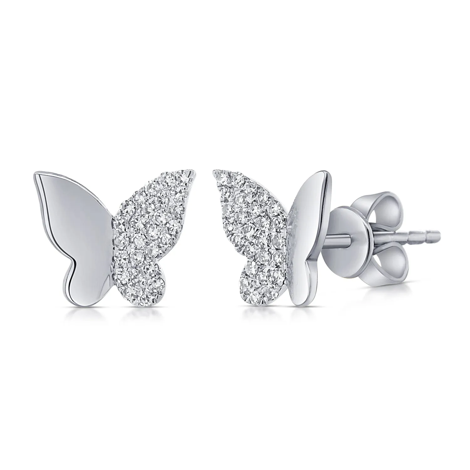 14k Gold & Diamond Butterfly Stud Earrings - 0.13ct