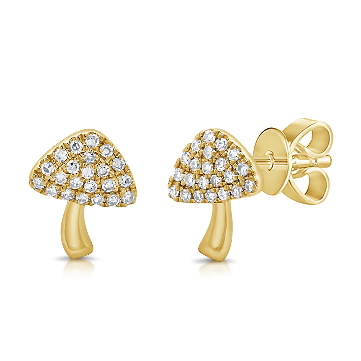 14K Gold & Diamond Mushroom Stud Earrings - 0.10ct