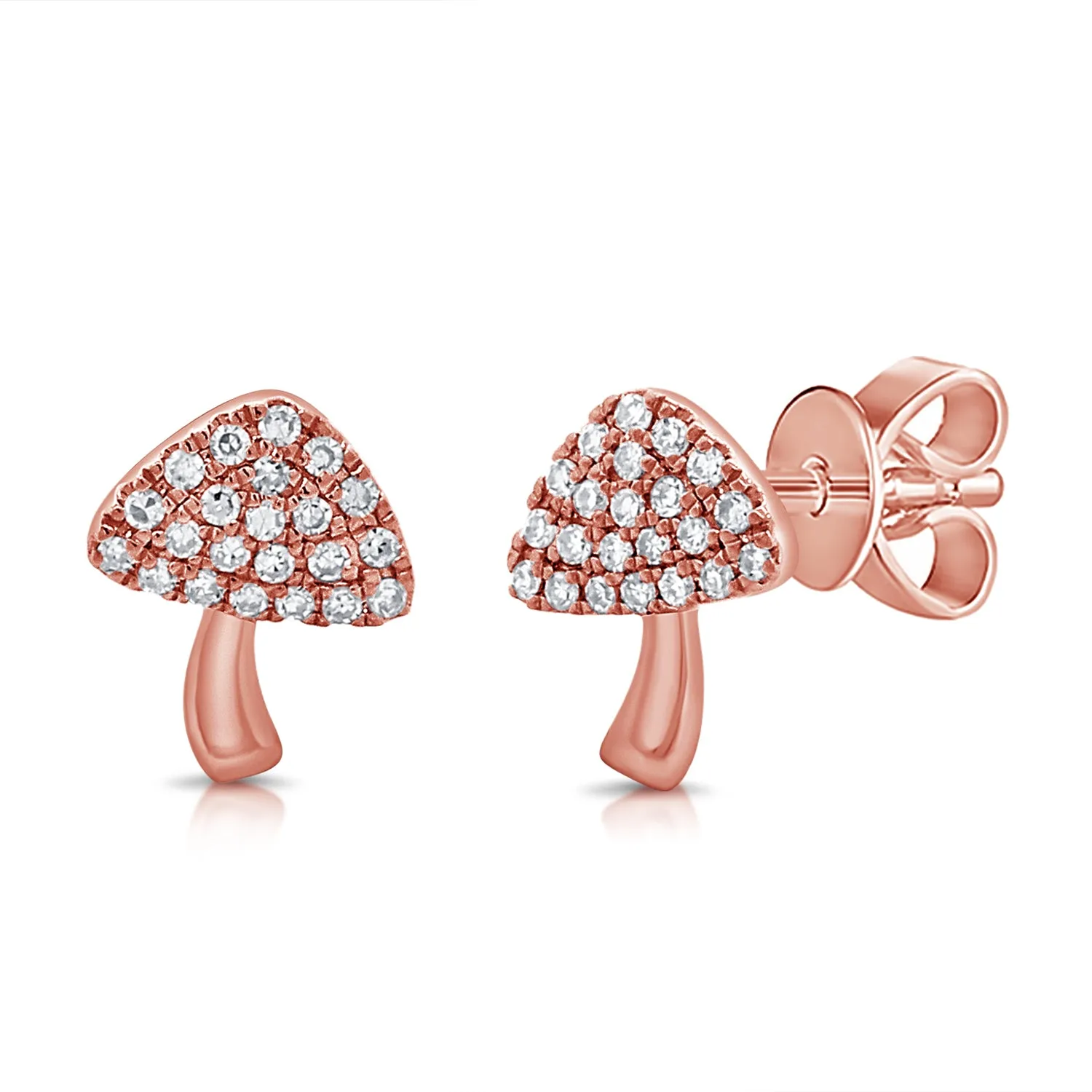 14K Gold & Diamond Mushroom Stud Earrings - 0.10ct