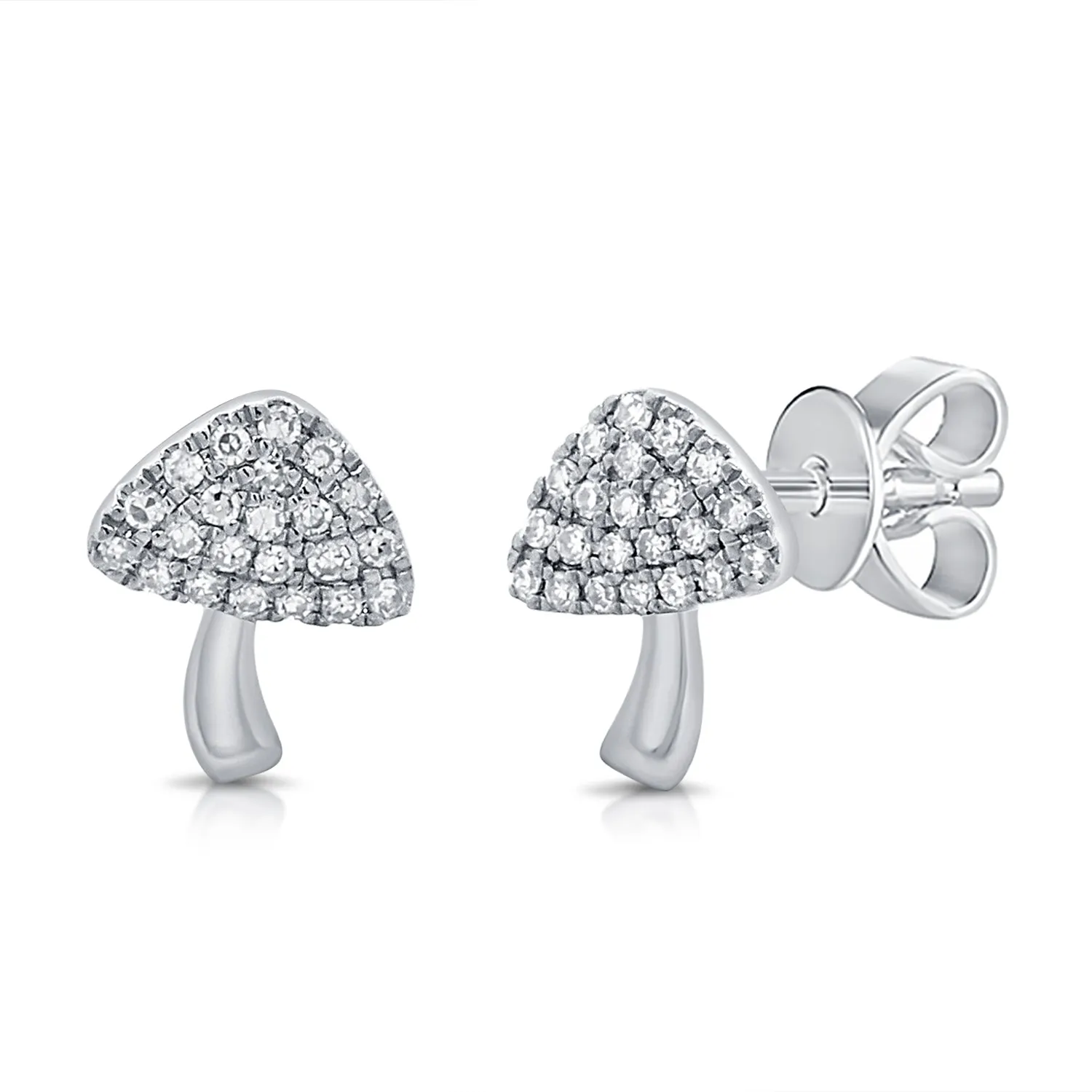 14K Gold & Diamond Mushroom Stud Earrings - 0.10ct