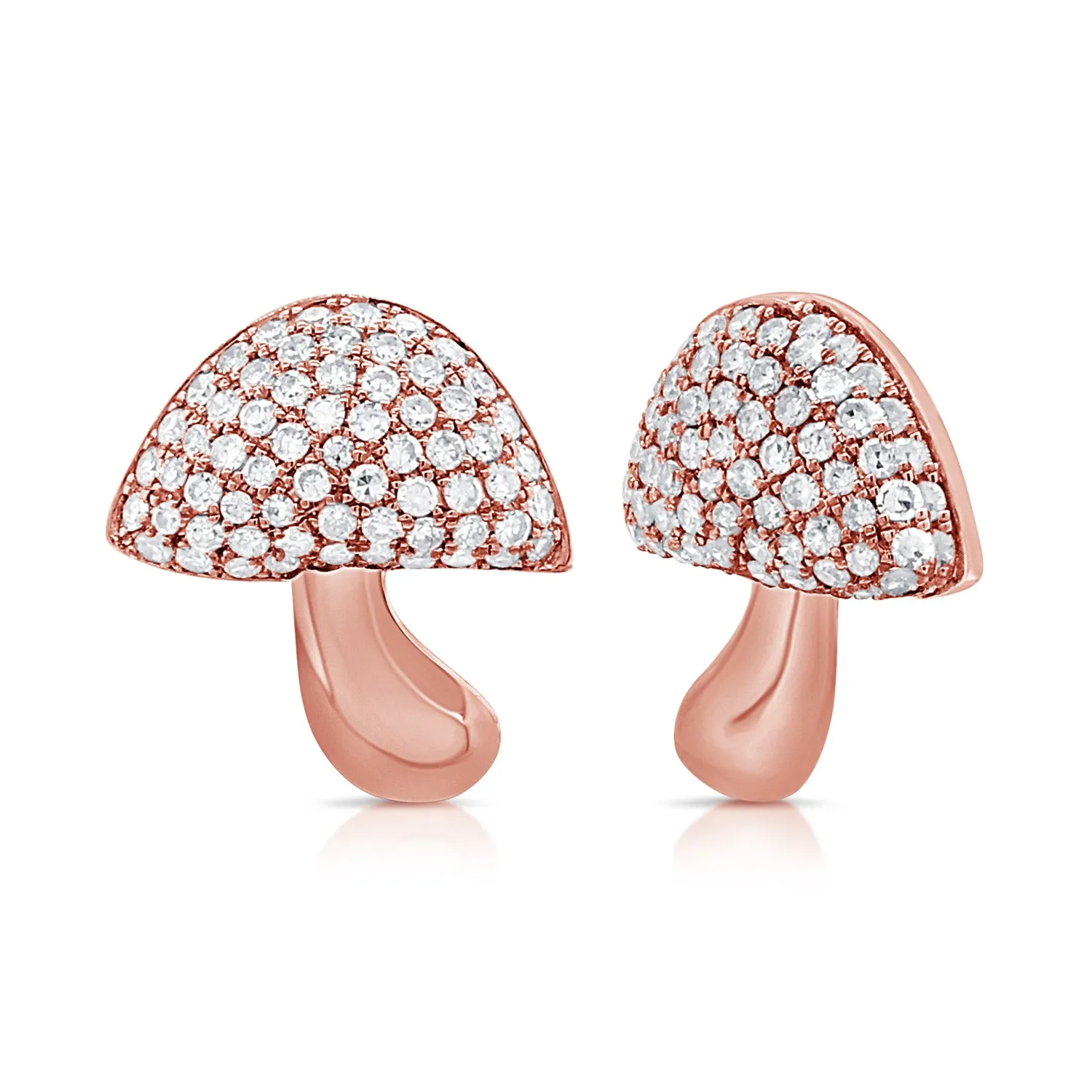 14K Gold & Diamond Mushroom Stud Earrings - 0.40ct