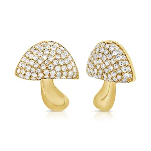 14K Gold & Diamond Mushroom Stud Earrings - 0.40ct