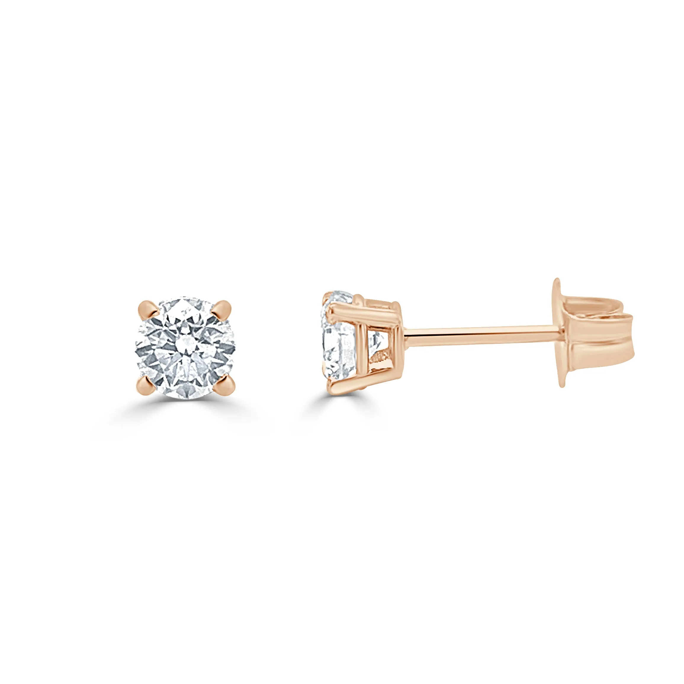 14k Gold & Diamond Round Stud Earrings - 0.61ct