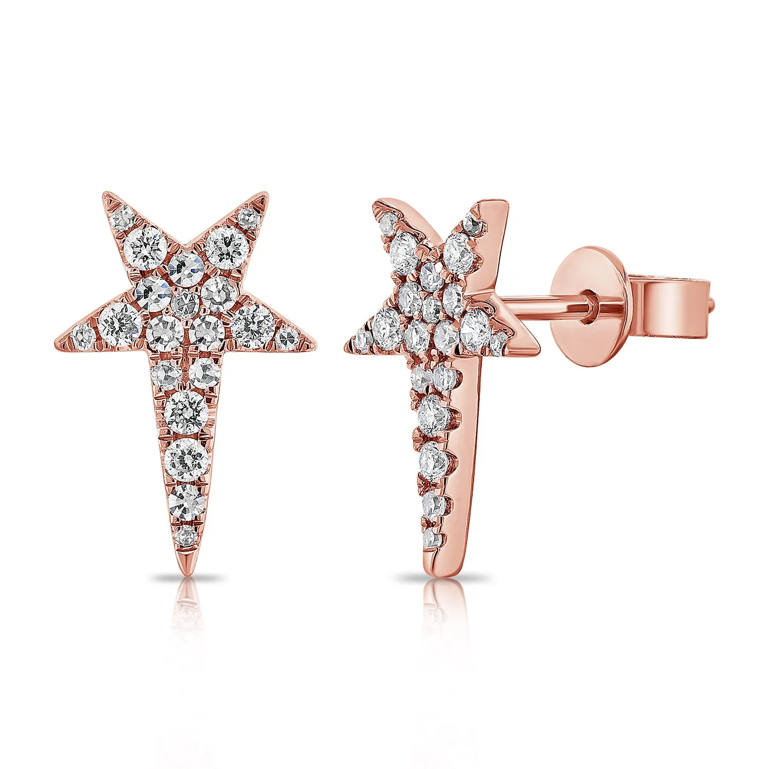 14K Gold & Diamond Star Stud Earrings - 0.30ct