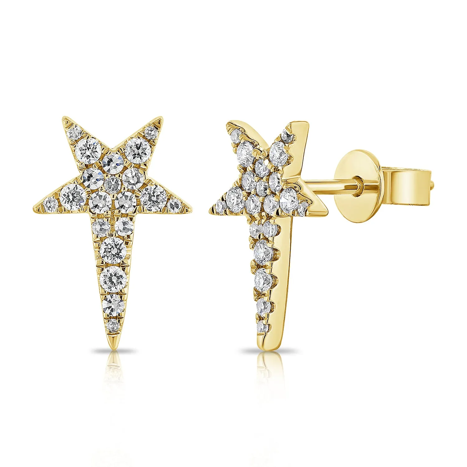 14K Gold & Diamond Star Stud Earrings - 0.30ct