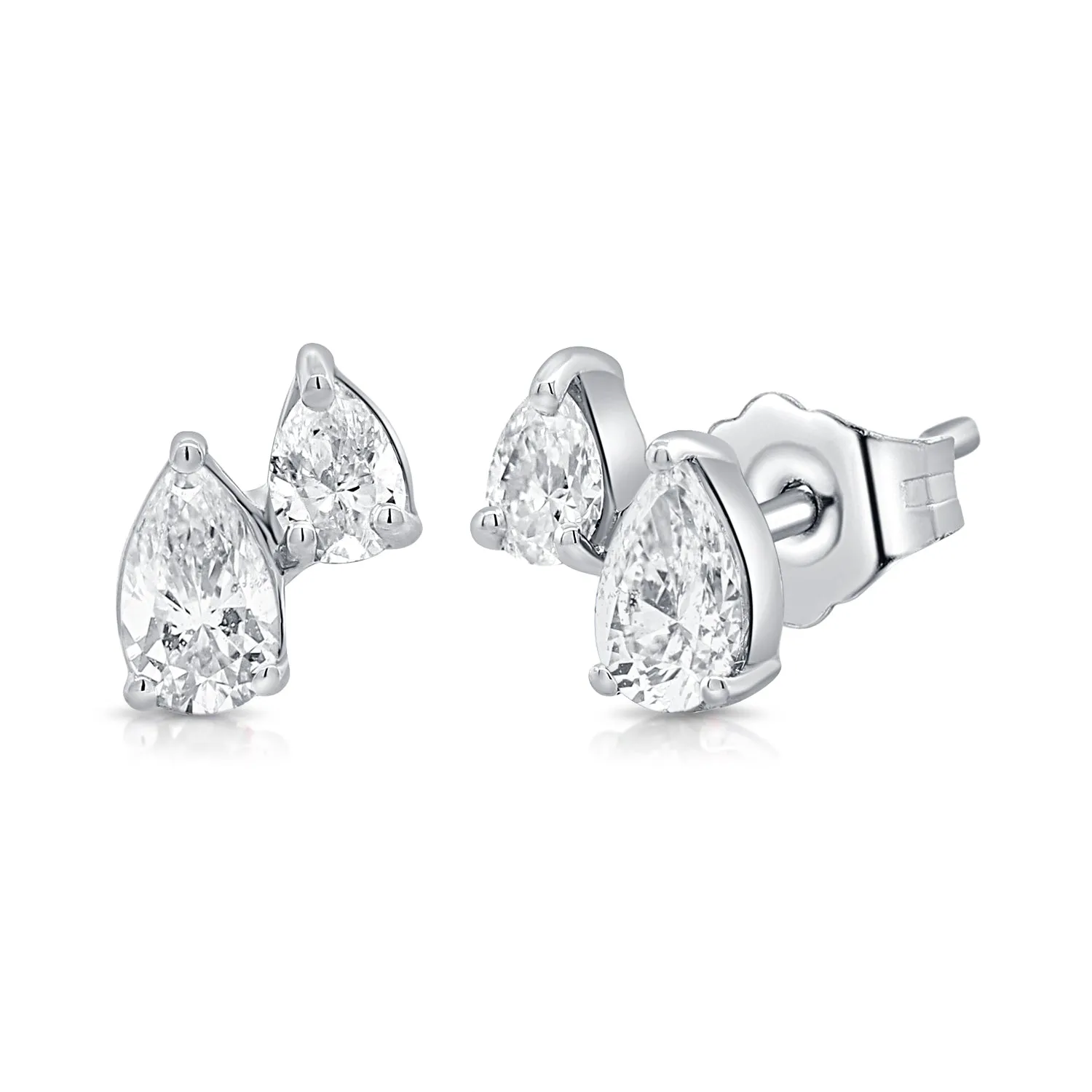 14K Gold & Diamond Two-Stone Pear-Shape Stud Earrings - 0.60ct