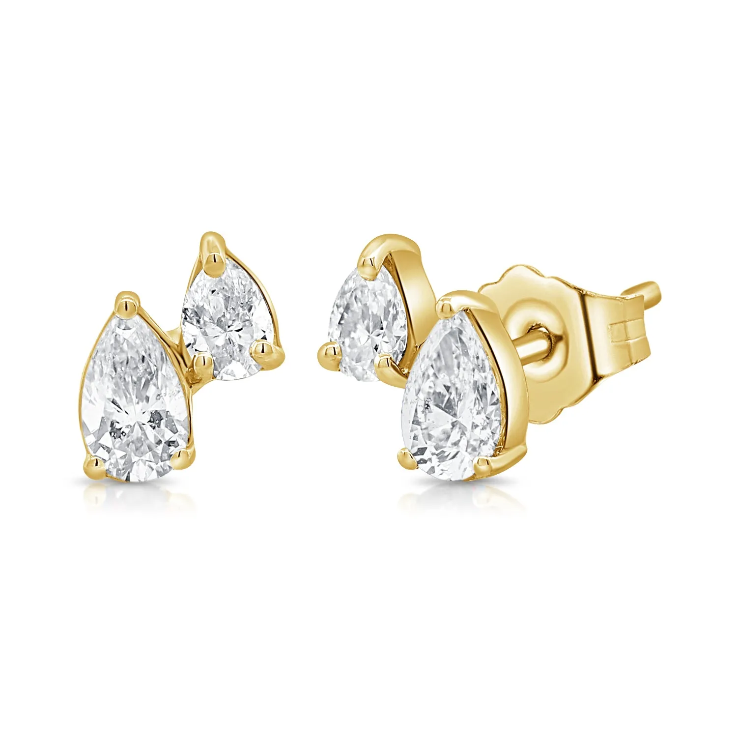 14K Gold & Diamond Two-Stone Pear-Shape Stud Earrings - 0.60ct