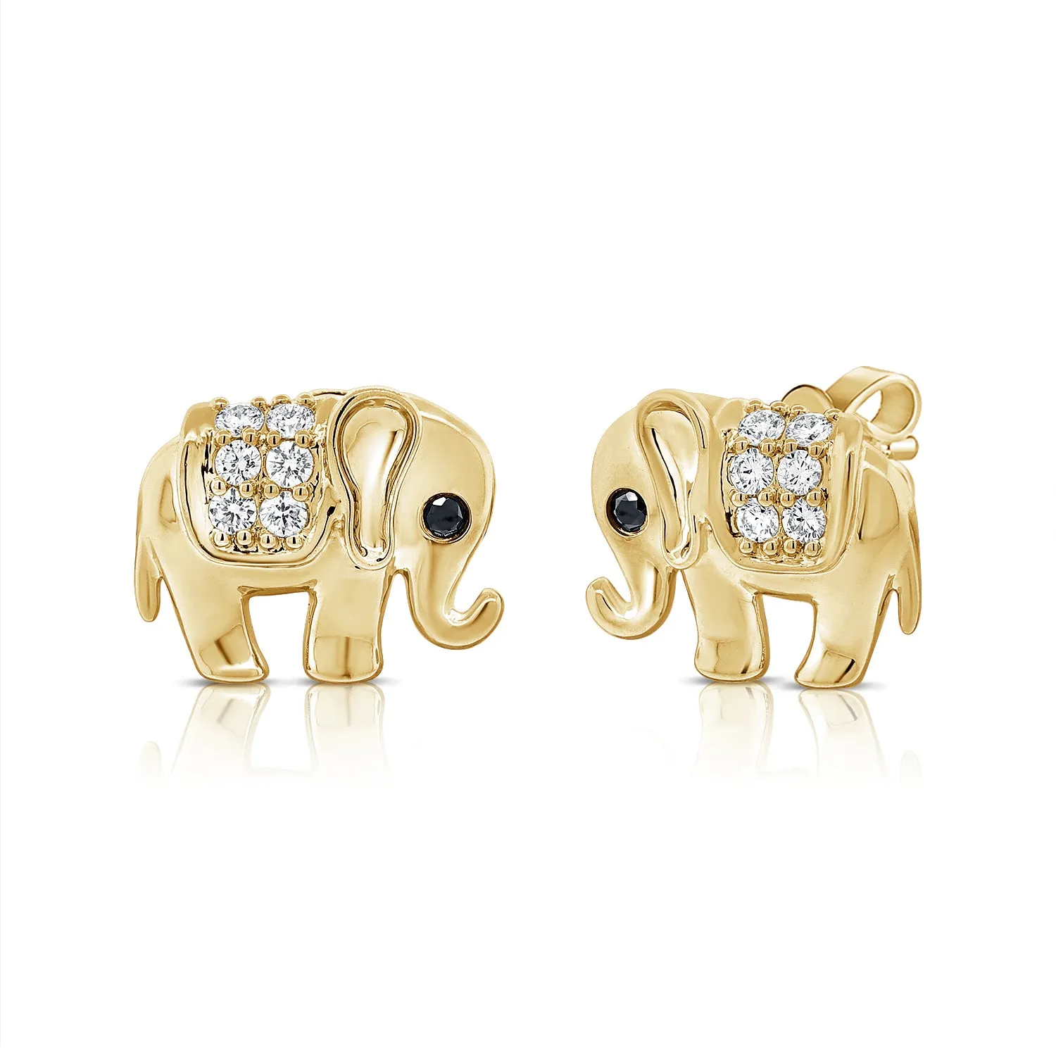 14K Gold Diamond & Onyx Elephant Earrings