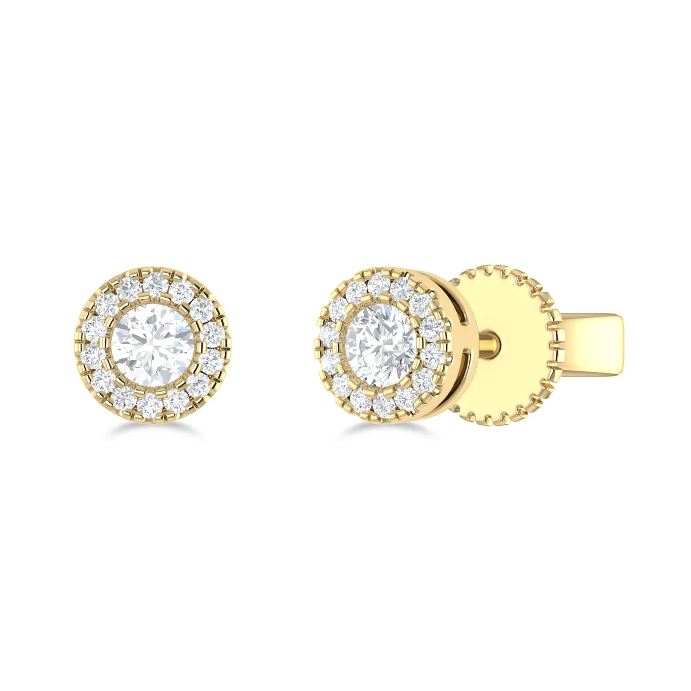 14K Gold Diamond & White Topaz Circle Studs - 0.04ct