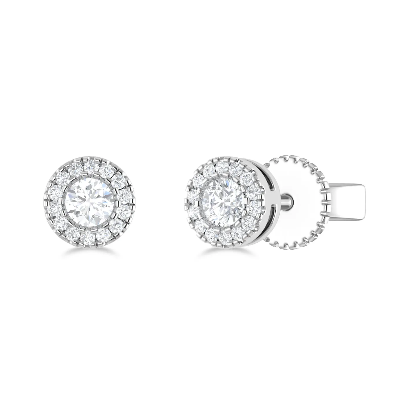 14K Gold Diamond & White Topaz Circle Studs - 0.04ct