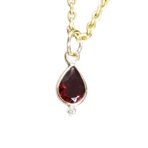 14k Gold Garnet with Brilliant Cut Diamond Pendant