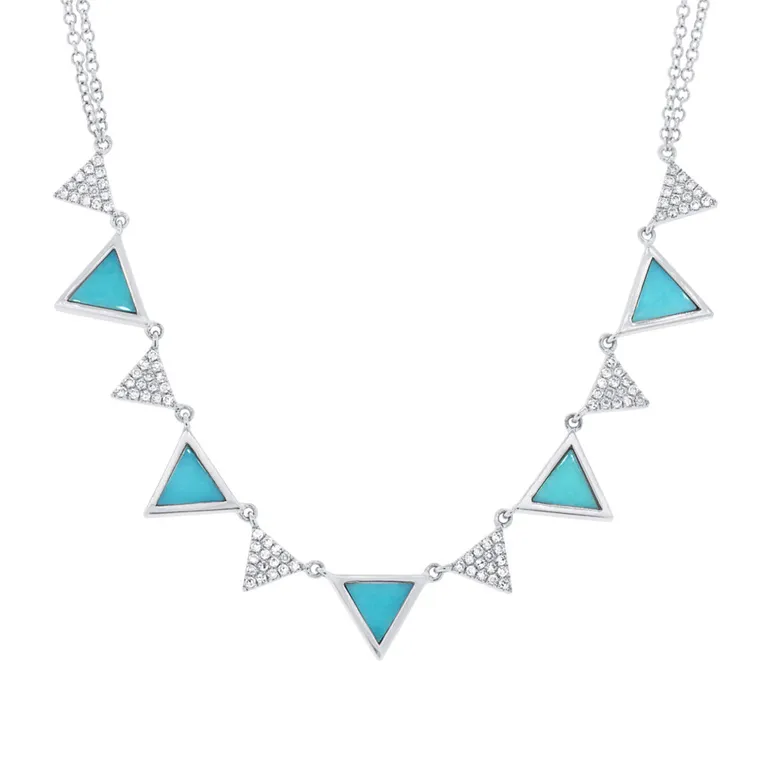 14K Rose Gold Diamond and Composite Turquoise Triangle Necklace
