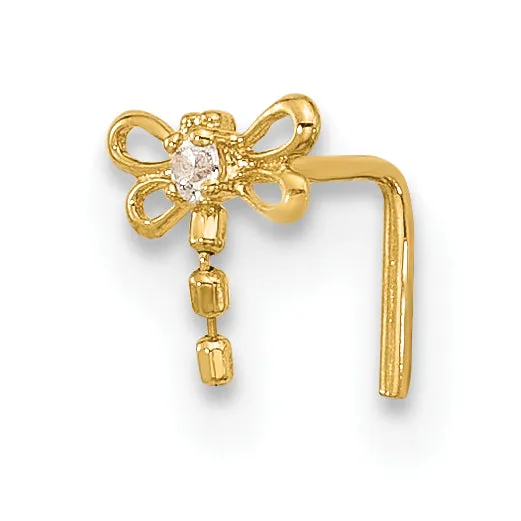 14k Yellow Gold  22 Gauge CZ Butterfly Nose Stud