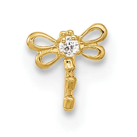 14k Yellow Gold  22 Gauge CZ Butterfly Nose Stud