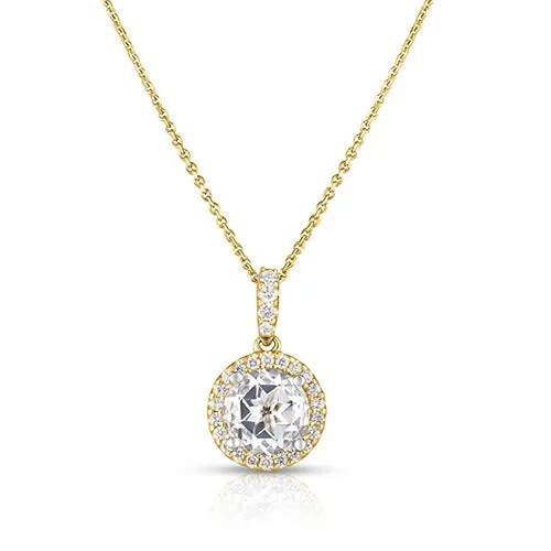 14k Yellow Gold White Topaz and Diamond Necklace