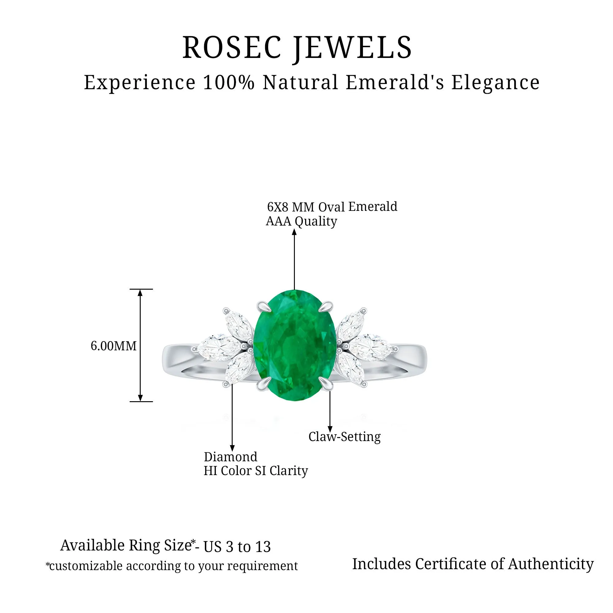 1.5 CT Oval shape Emerald Solitaire Ring with Diamond