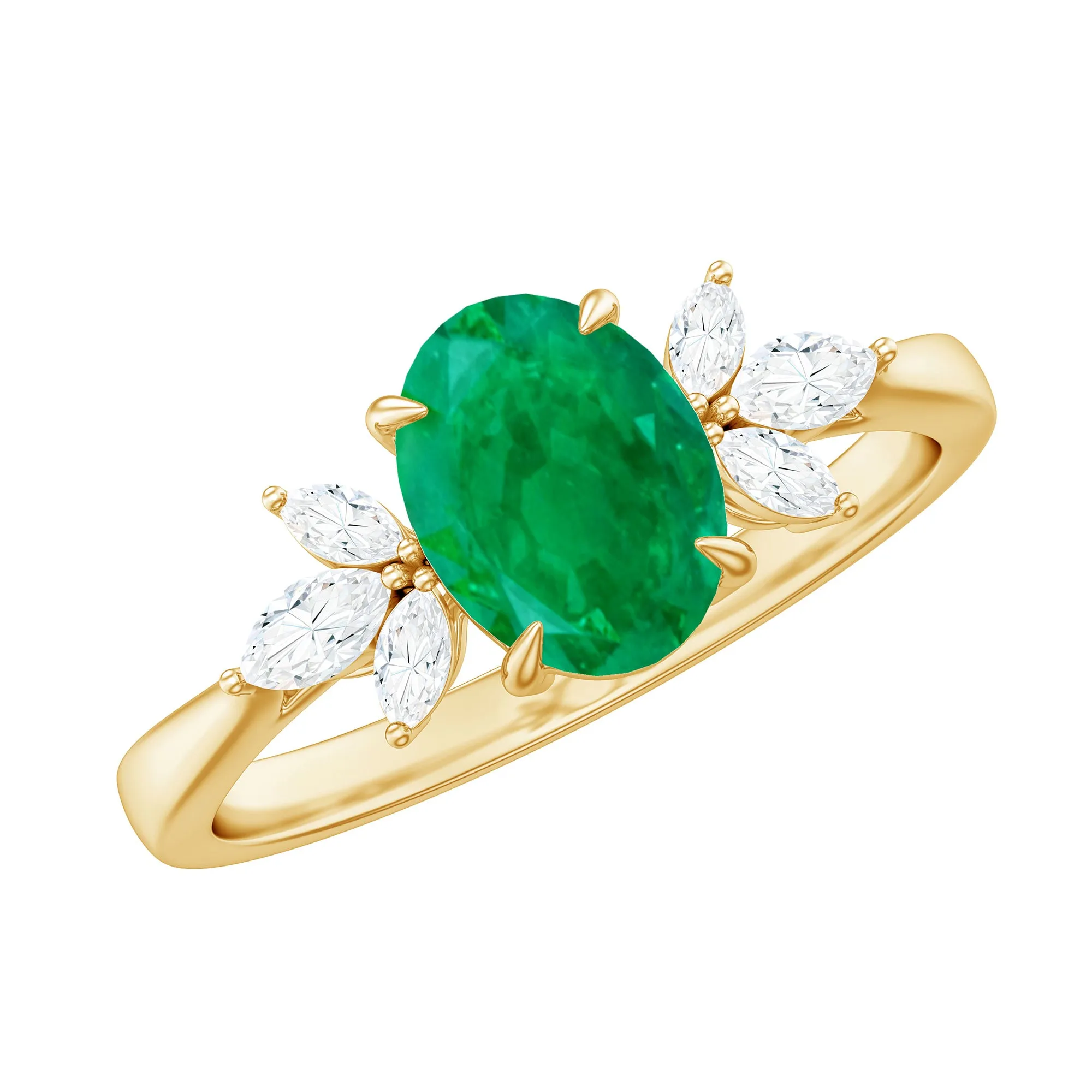 1.5 CT Oval shape Emerald Solitaire Ring with Diamond