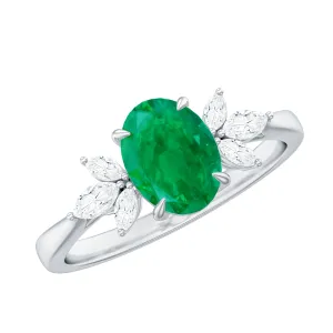 1.5 CT Oval shape Emerald Solitaire Ring with Diamond