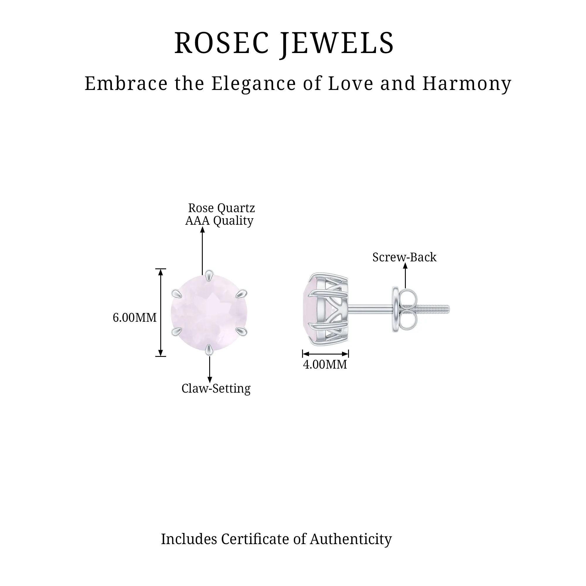 1.5 CT Rose Quartz Solitaire Stud Earrings in Claw Setting