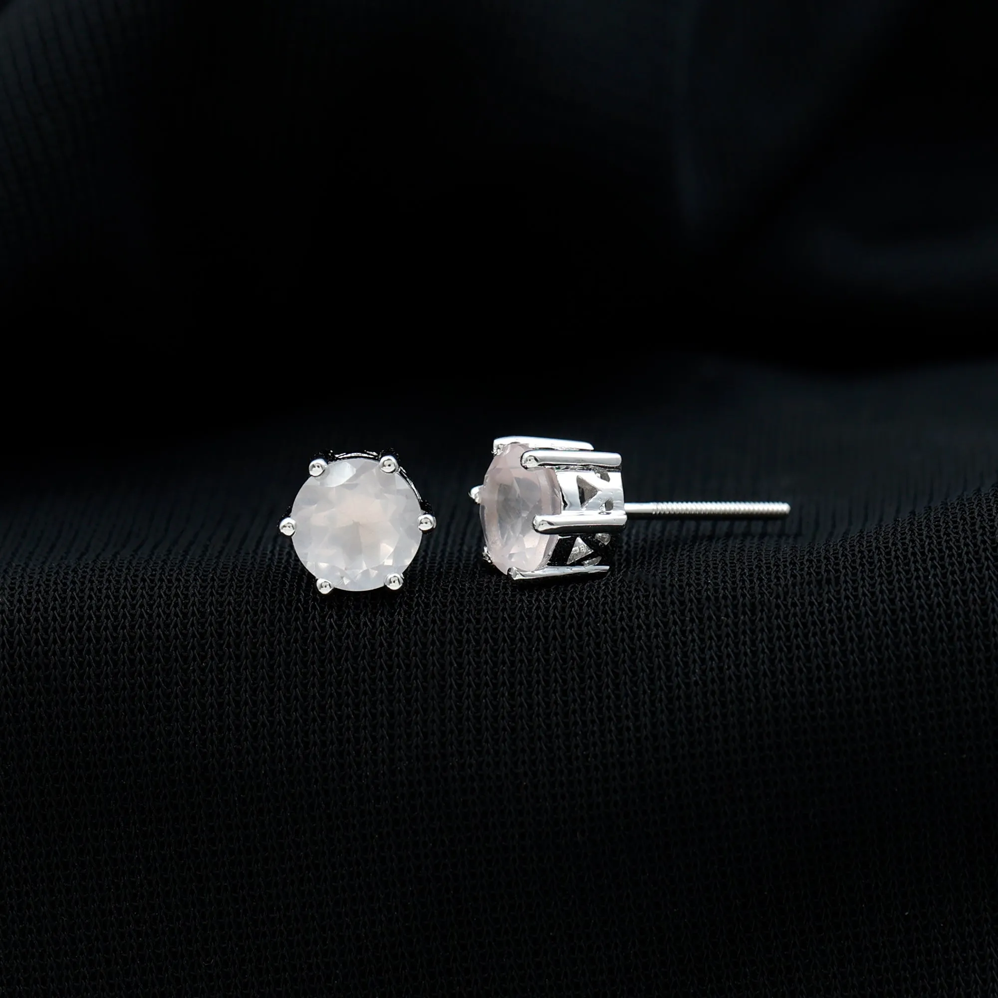 1.5 CT Rose Quartz Solitaire Stud Earrings in Claw Setting