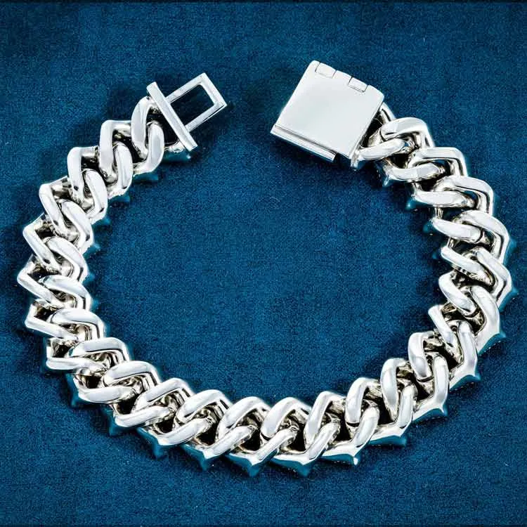 15MM Moissanite Spiked Cuban Link Bracelet 14K Gold