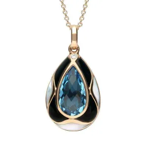 18ct Rose Gold Diamond Whitby Jet Blue Topaz Pear Necklace D