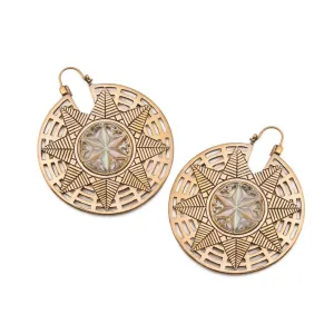 18g Star-Patterned Brass Earrings with Mother of Pearl Inlay — Price Per 2