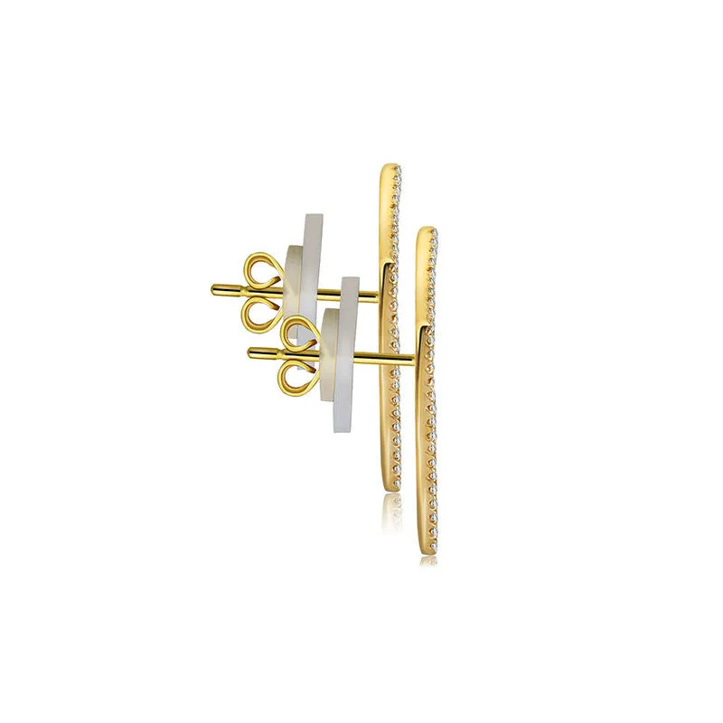 18k Gold Fan Shape Diamond Earring