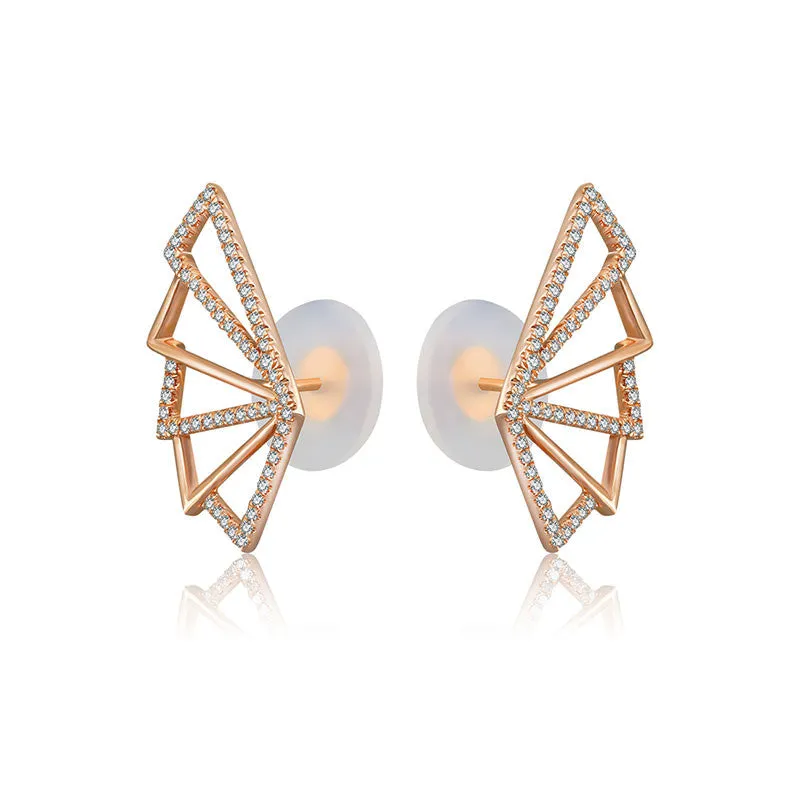 18k Gold Fan Shape Diamond Earring