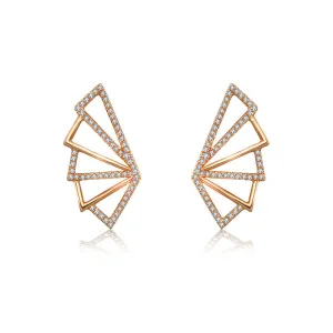 18k Gold Fan Shape Diamond Earring