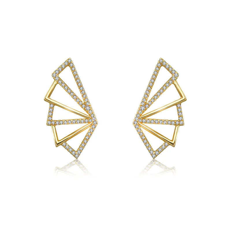 18k Gold Fan Shape Diamond Earring