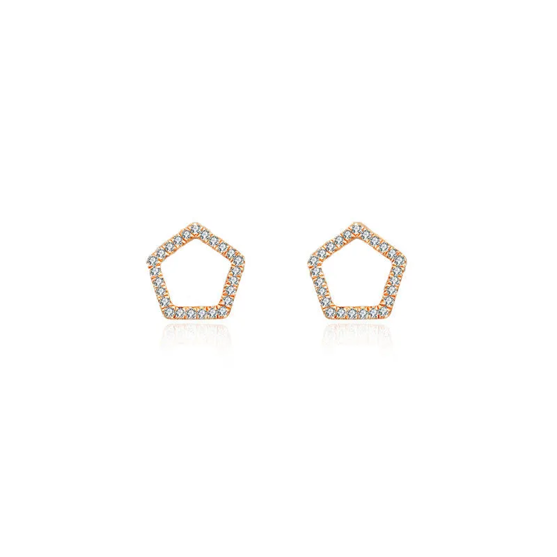 18k Gold Hollow Pentagon Diamond Earring