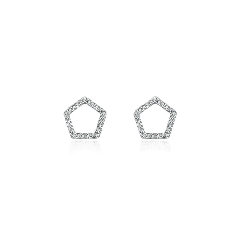 18k Gold Hollow Pentagon Diamond Earring