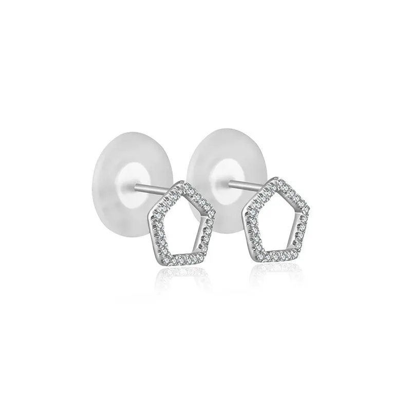 18k Gold Hollow Pentagon Diamond Earring